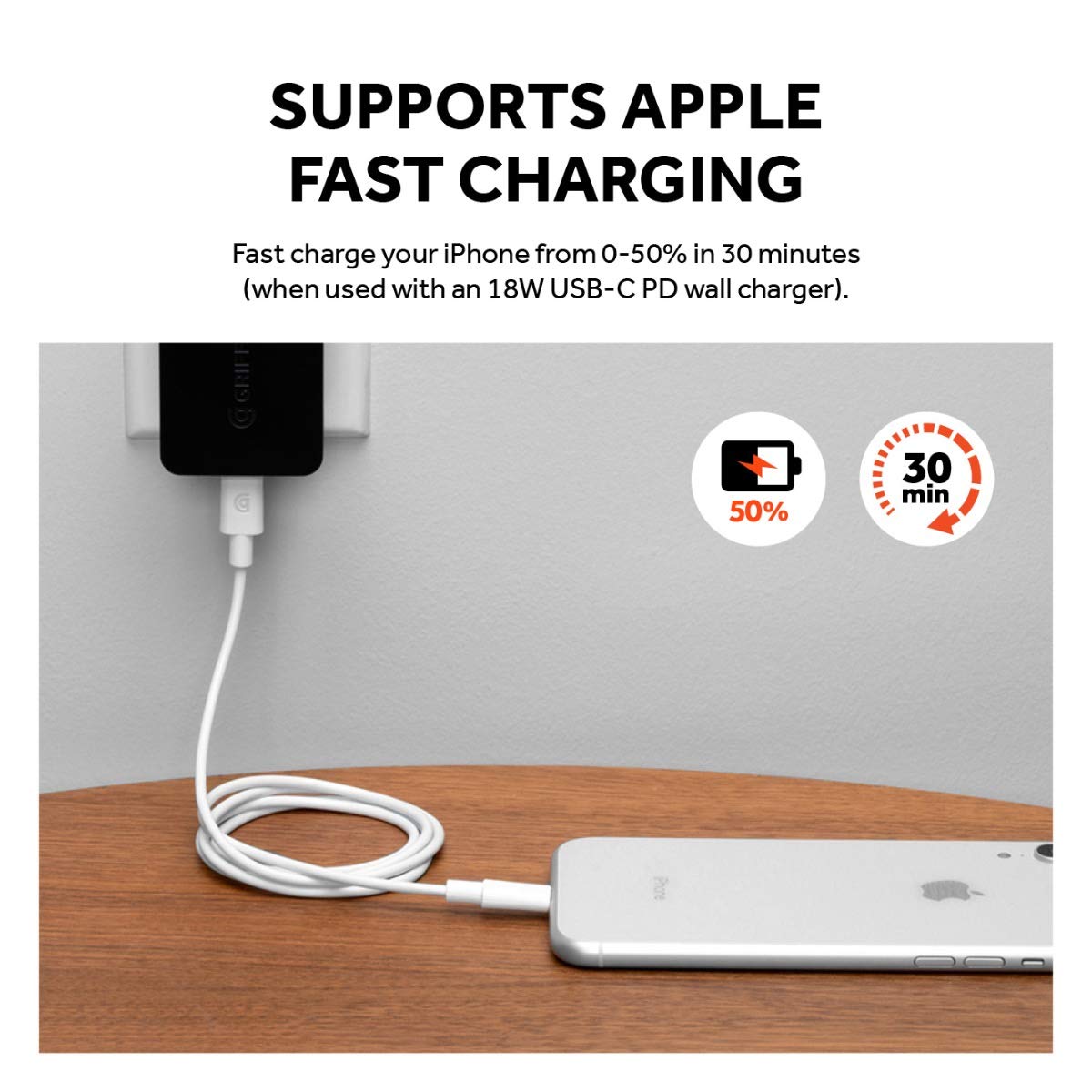 Griffin MFI Charge/Sync Cable Apple Lightning to USB-C 1.2M - White - GP-066-WHT