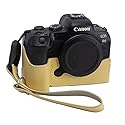 for Canon EOS R6/R6II Camera Case,Handmade Genuine Real Leather Half Camera Case Bag Cover for Canon EOS R6/R6II Camera Bottom Opening Version + Hand