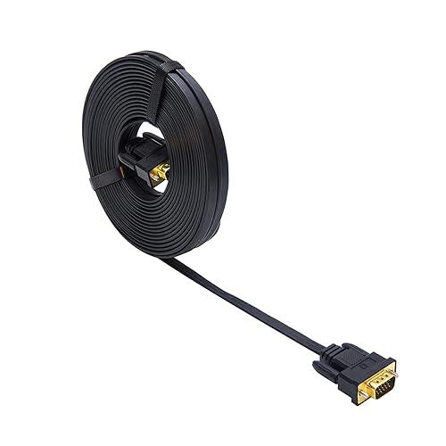 DTECH 25ft Ultra Thin Flat Type Computer Monitor VGA Cable Standard 15 Pin Male to Male Connector SVGA Wire 25 Feet - Black