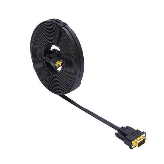 DTECH 25ft Ultra Thin Flat Type Computer Monitor VGA Cable Standard 15 Pin Male to Male Connector SVGA Wire 25 Feet - Black