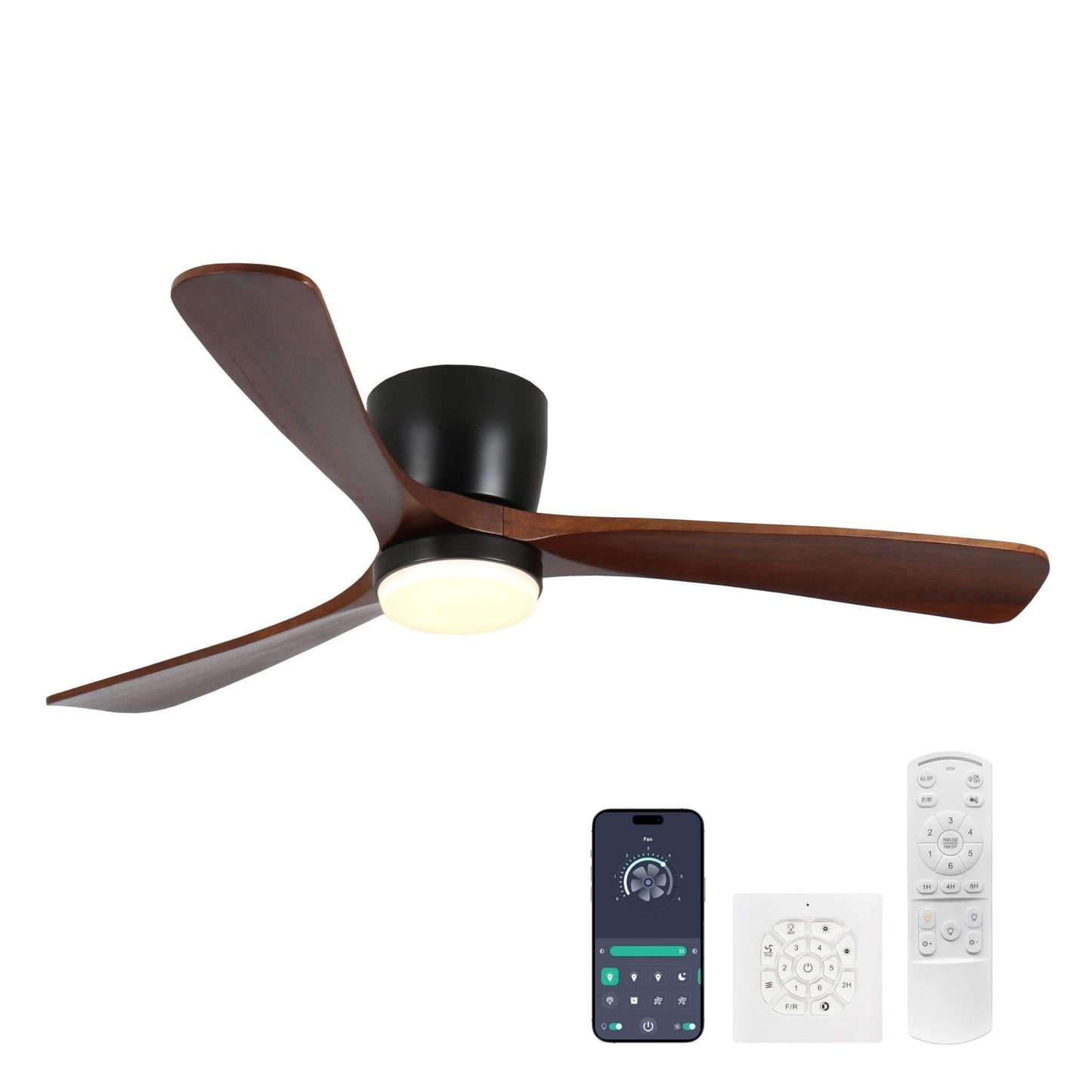 Wanze of ocean Ceiling Fans with Lights and Remote Control, 42 Inch Solid Wood Blade, Low Profile Flush Mount, LED Dimmable DC Reversible Modern