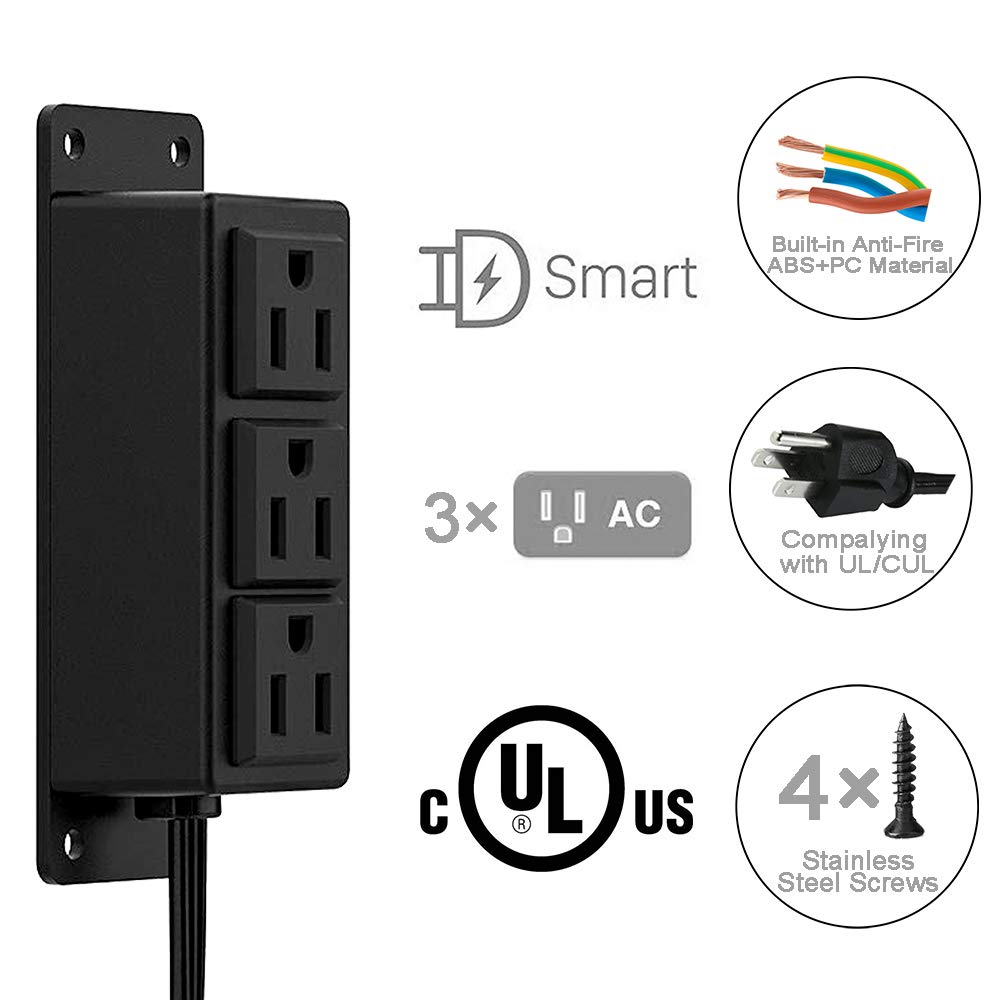 Surface Mounted Power Strip 3 AC Grounded Outlets Mountable Power Strip Socket Adapt to Deak Conference Table Wall Hotel Improvement (3AC)