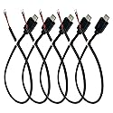 Jienk 5Pcs 1Ft 30cm 22AWG Micro USB Male 2Pin Pigtail Cable, 3A 5V USB Micro-B 2 Core Bare Wire Open End Extension Cable for DIY Repair Cable, Black