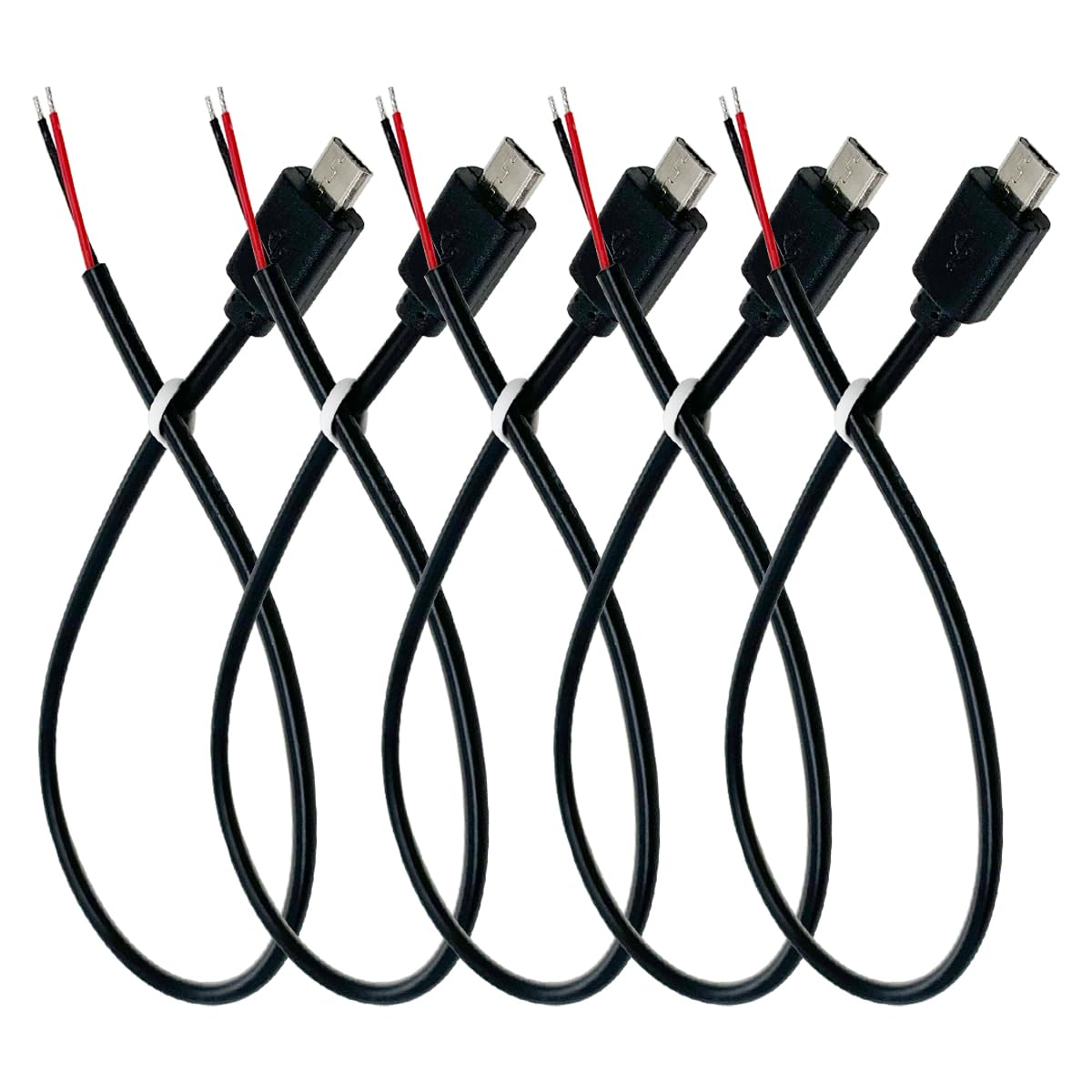 Jienk 5Pcs 1Ft 30cm 22AWG Micro USB Male 2Pin Pigtail Cable, 3A 5V USB Micro-B 2 Core Bare Wire Open End Extension Cable for DIY Repair Cable, Black