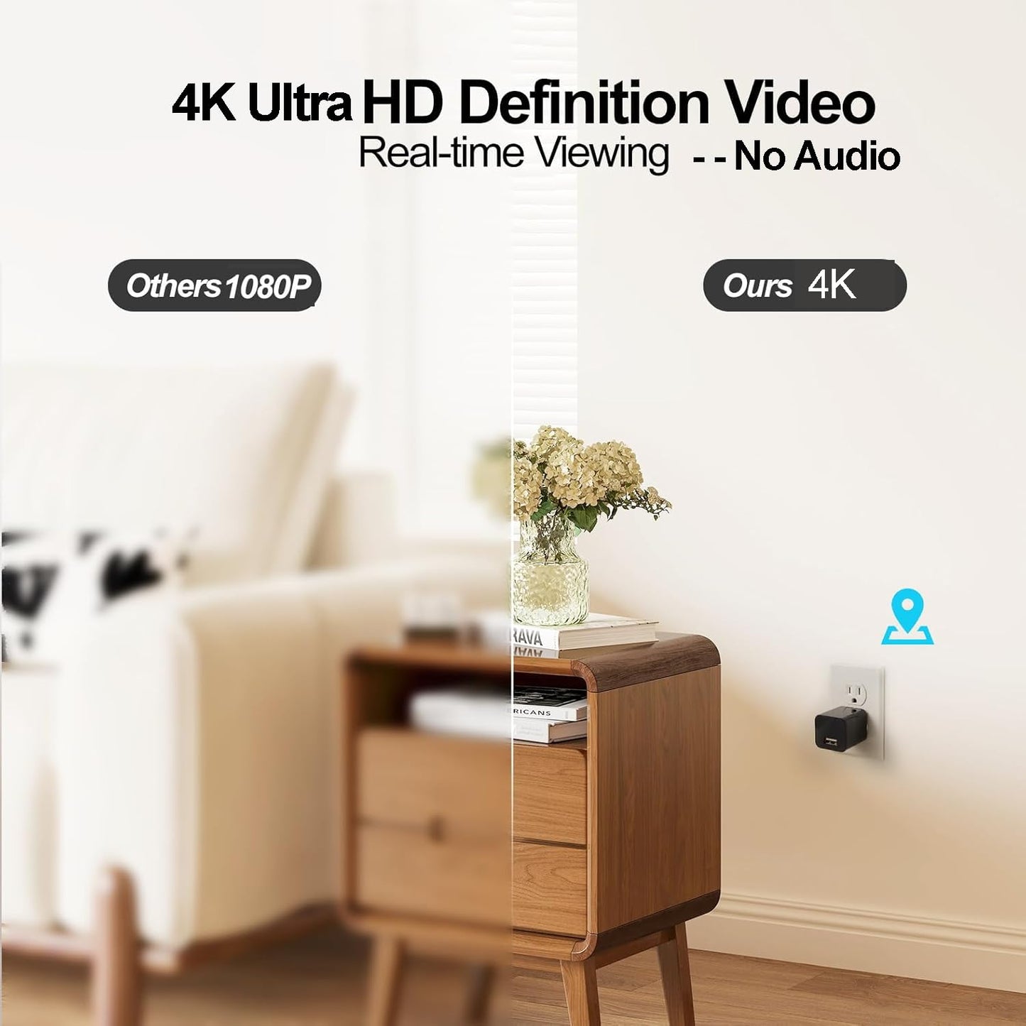 ULar Plug-in Security Camera, 4K UHD Small Nanny Pet Mini WiFi Cam, One Free 16GB SD Card Included Remotely APP View, Motion Detection for Indoor