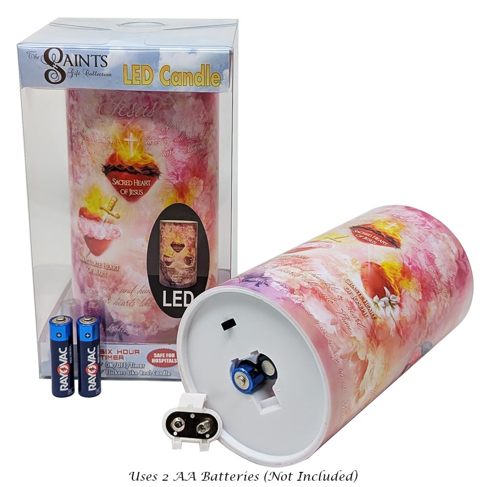 THE SAINTS COLLECTION 4x7 LED Prayer Candle Three Hearts Flameless with Timer