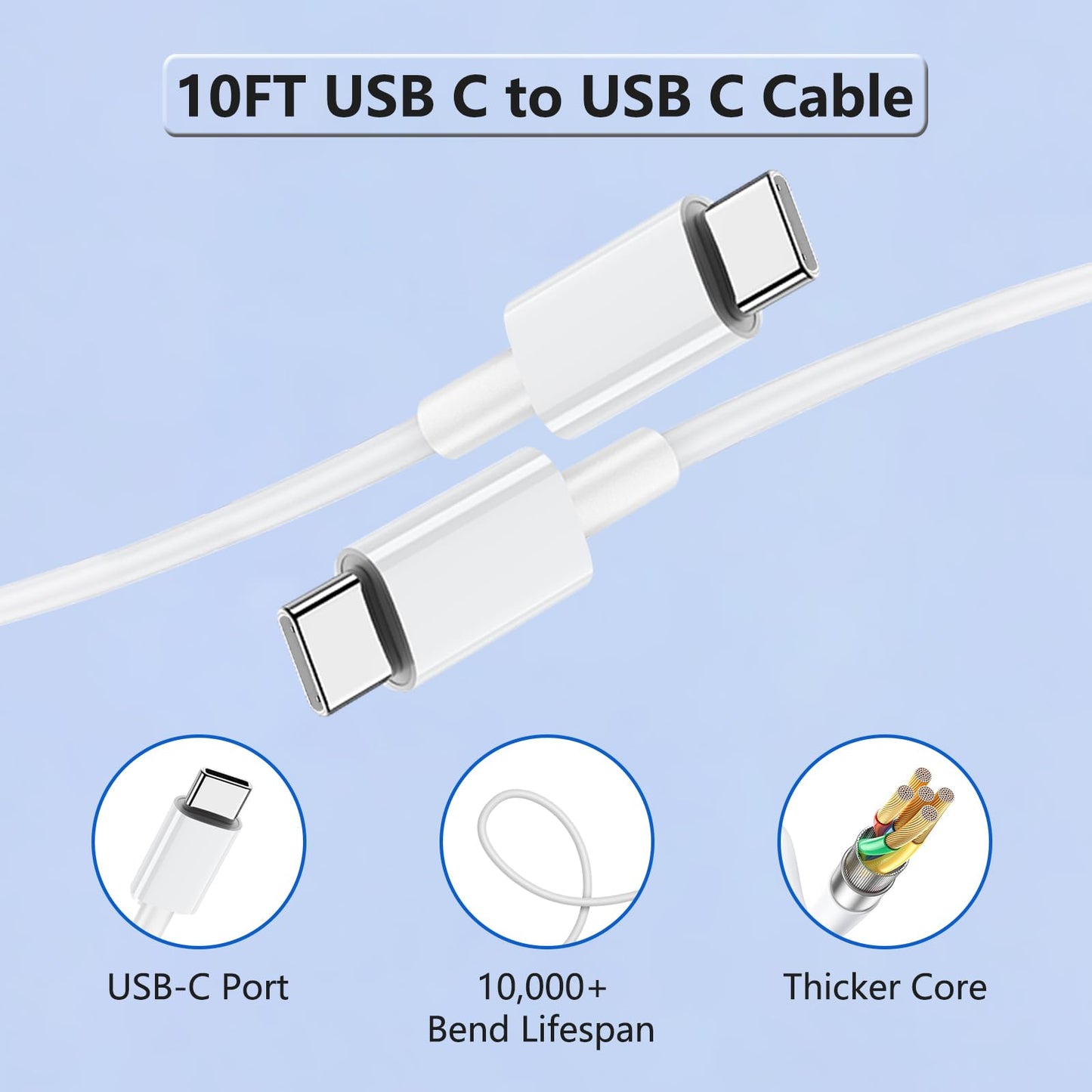 iPhone 17 16 15 Fast Charger, 2Pack USBC Double Charger Block with 10FT Long C to USB C Cable, Dual Fast Charger Compatible with iPhone 17 Pro Max/17