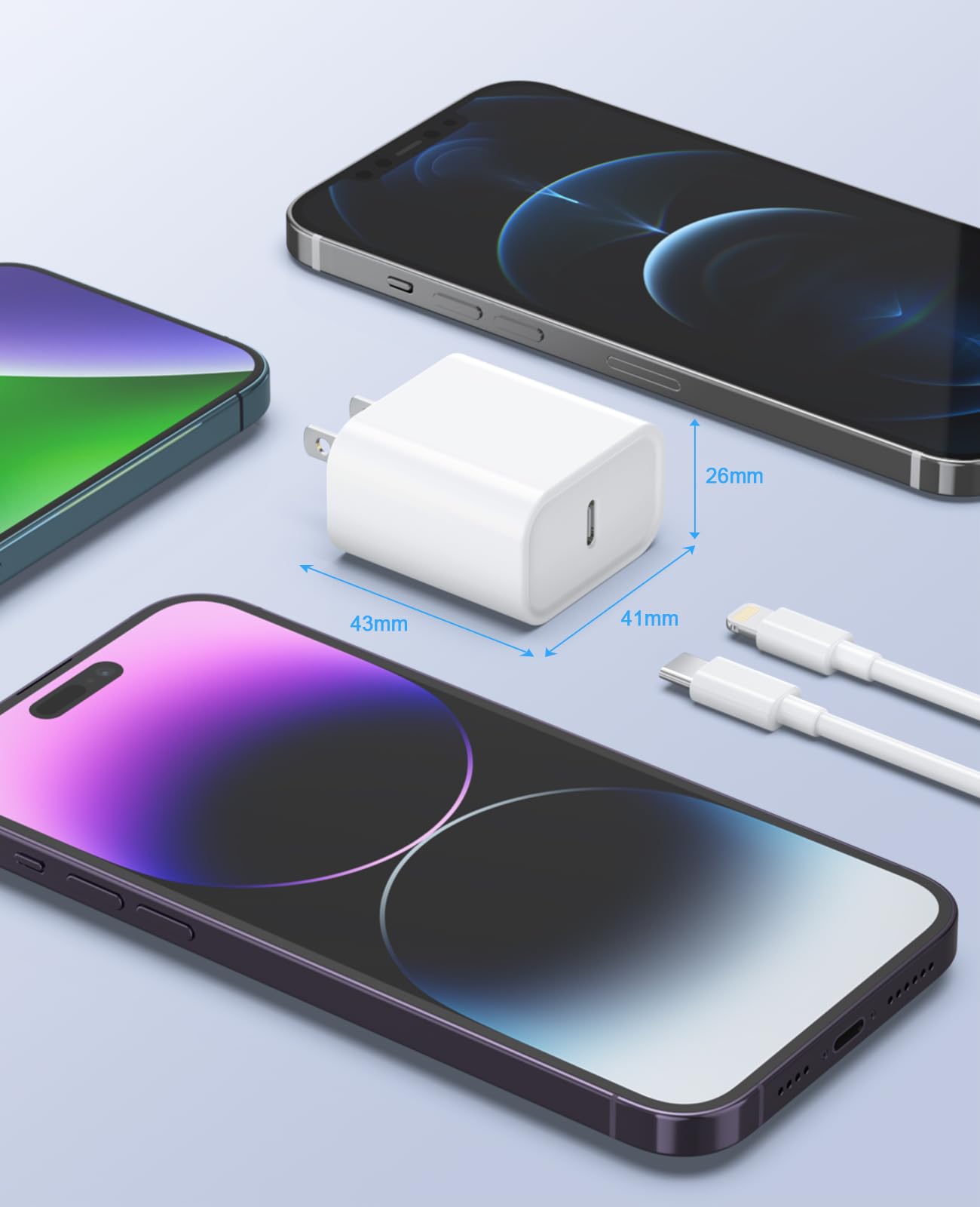 iPhone Charger Fast Charging, 2 Pack 20W USB C Wall Charger Block with 2 Pack MFi Certified 6FT Type C to Lightning Cables for iPhone 14 13 12 11 Pro