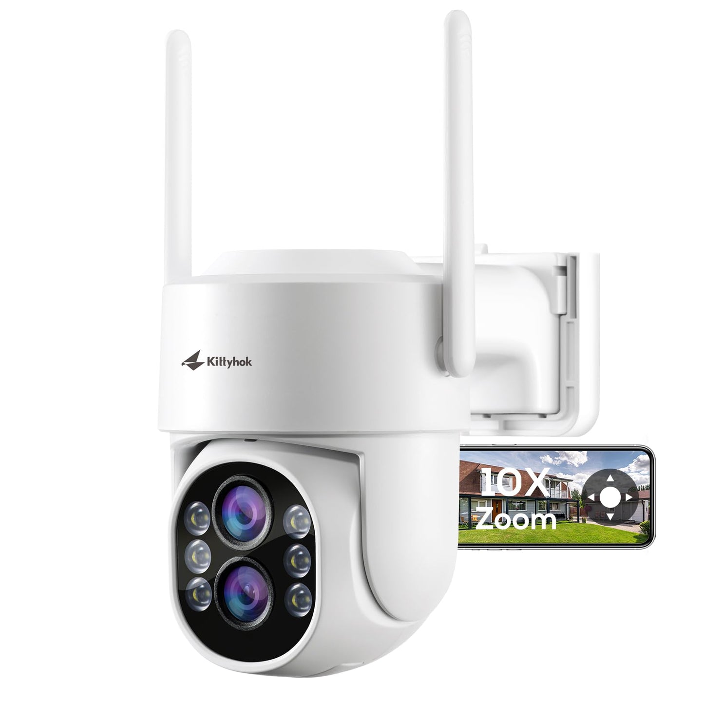 Kittyhok Dual Lens PTZ Security Camera Wireless Outdoor | 2K FHD Wireless Security Camera with 10X Hybrid Zoom, 360 Viewing, Auto Tracking, Spotlight