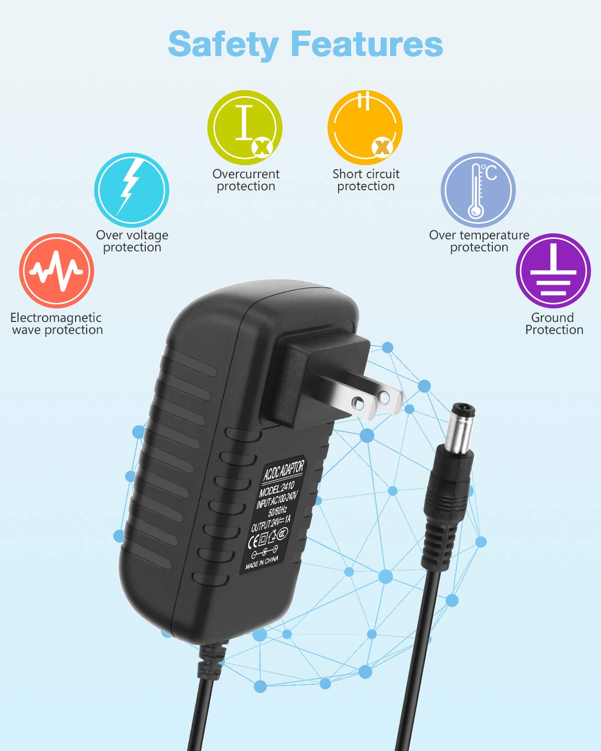Aclorol 24V 1A Power Supply Adapter 24W AC 100V-240V to DC 24volt Power Converter Wall Charger Transformer 1000mA 800mA 600mA 400mA 5.5X2.1mm/2.5mm…