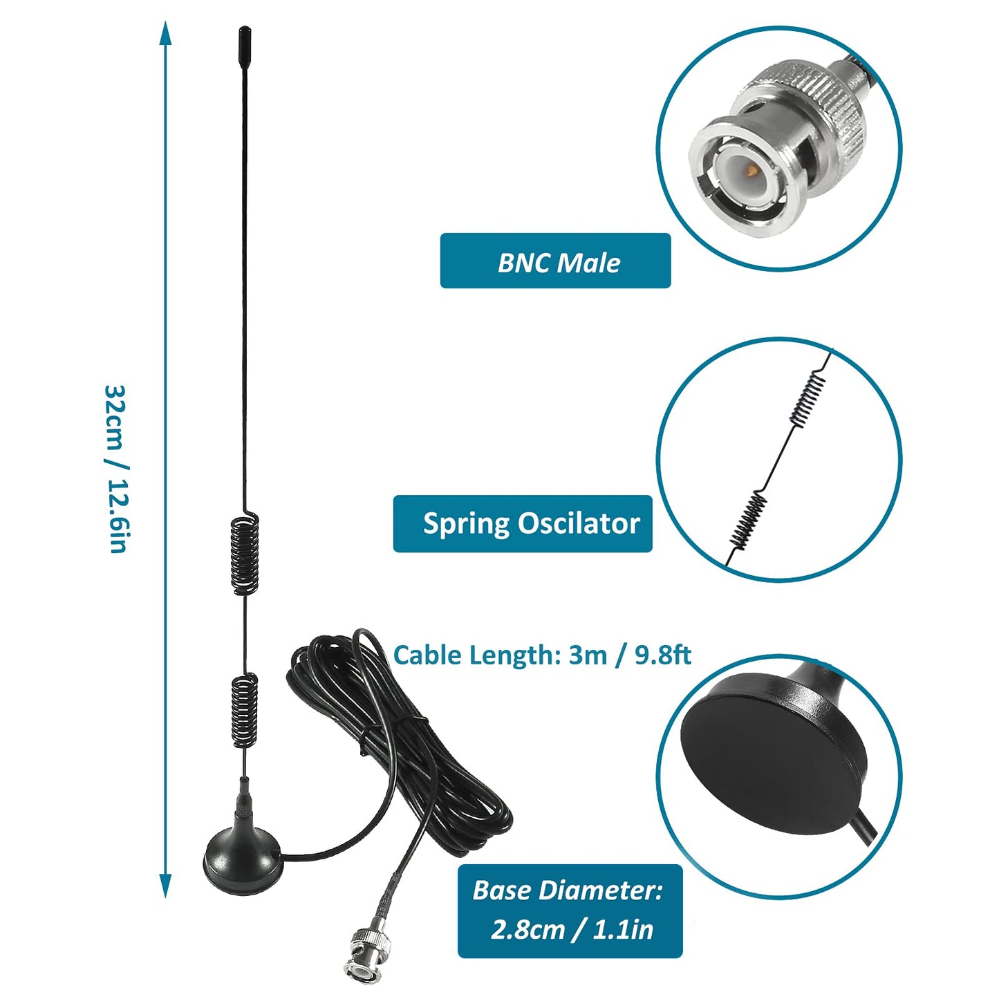 AEDIKO 2pcs Police Scanner Antenna HF VHF UHF 20-1300MHz BNC Male Antenna for Radio Shack Police Radio Scanner