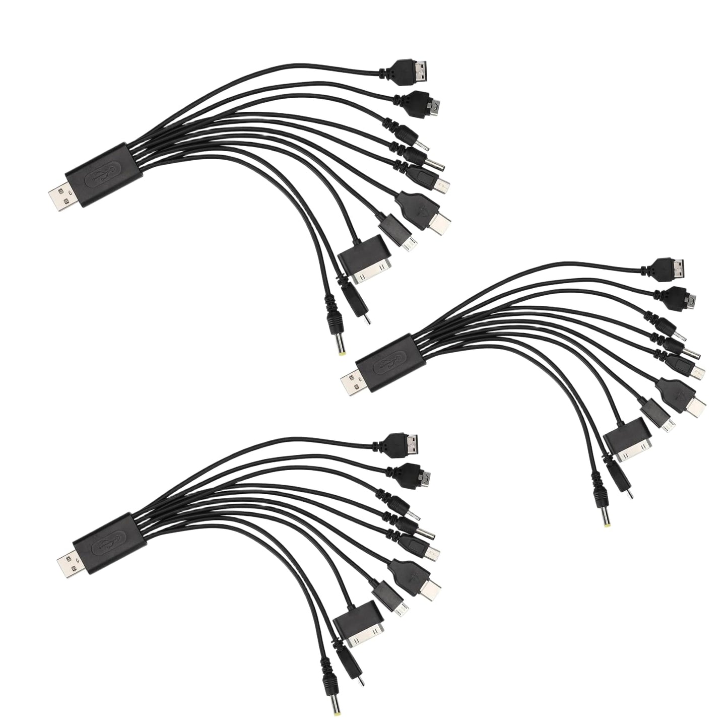 Calsgkspray 3Pcs Black 10 in 1 Universal USB Cable, Multiple Universal Charging Cable for Cell Phones Blutooth Earphone Speaker Adapter Cable, 20cm