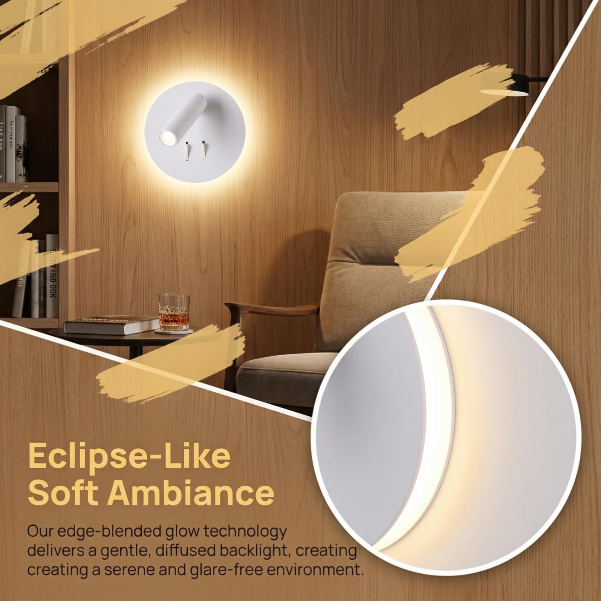 DEC LUCE DECOLUCE LIGHTING Modern Minimalist LED Wall Sconce,Hardwired 2-Light Reading Backlight,Dual Light Control (3W/240lm+6W/480lm), Swing Arm