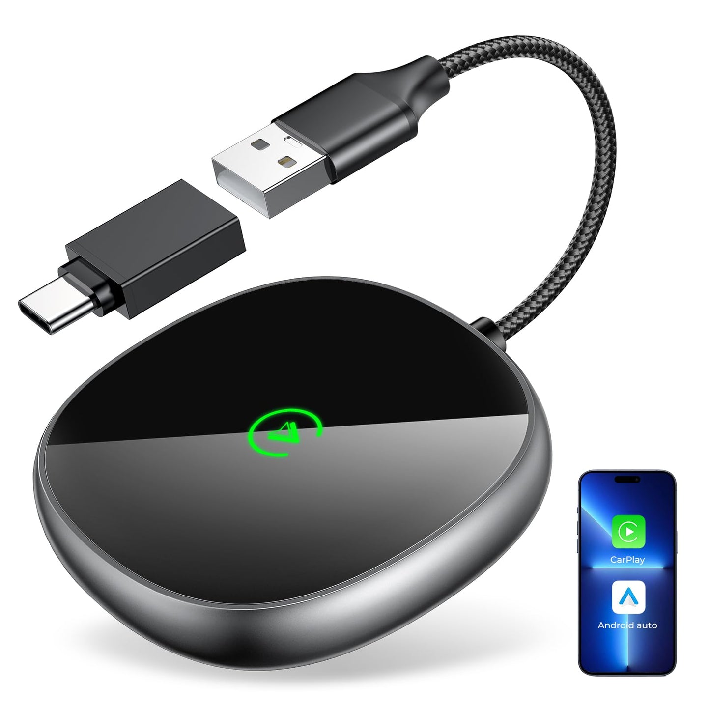 Wireless Carplay Adapter for iPhone & Android Auto 2-in-1, Stable, Plug & Play Low Delay Carplay Wireless Adapter Convert Wired to Wireless Apple Car