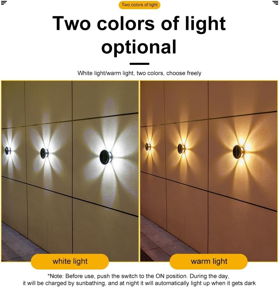 RAYOYASI Solar Lights, Ambiance Lights,wall Light, Decorative Light Downlights Dusk to Dawn Solar Wall Light Outdoor IP65 Waterproof for Backyard