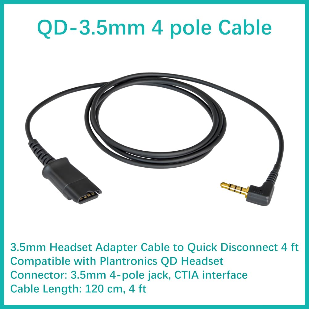 3.5mm Headset Adapter Cable Compatible with Plantronics QD for Android Cell Phone Smartphone Tablet Mac Laptop & Other Smart Devices with Single…