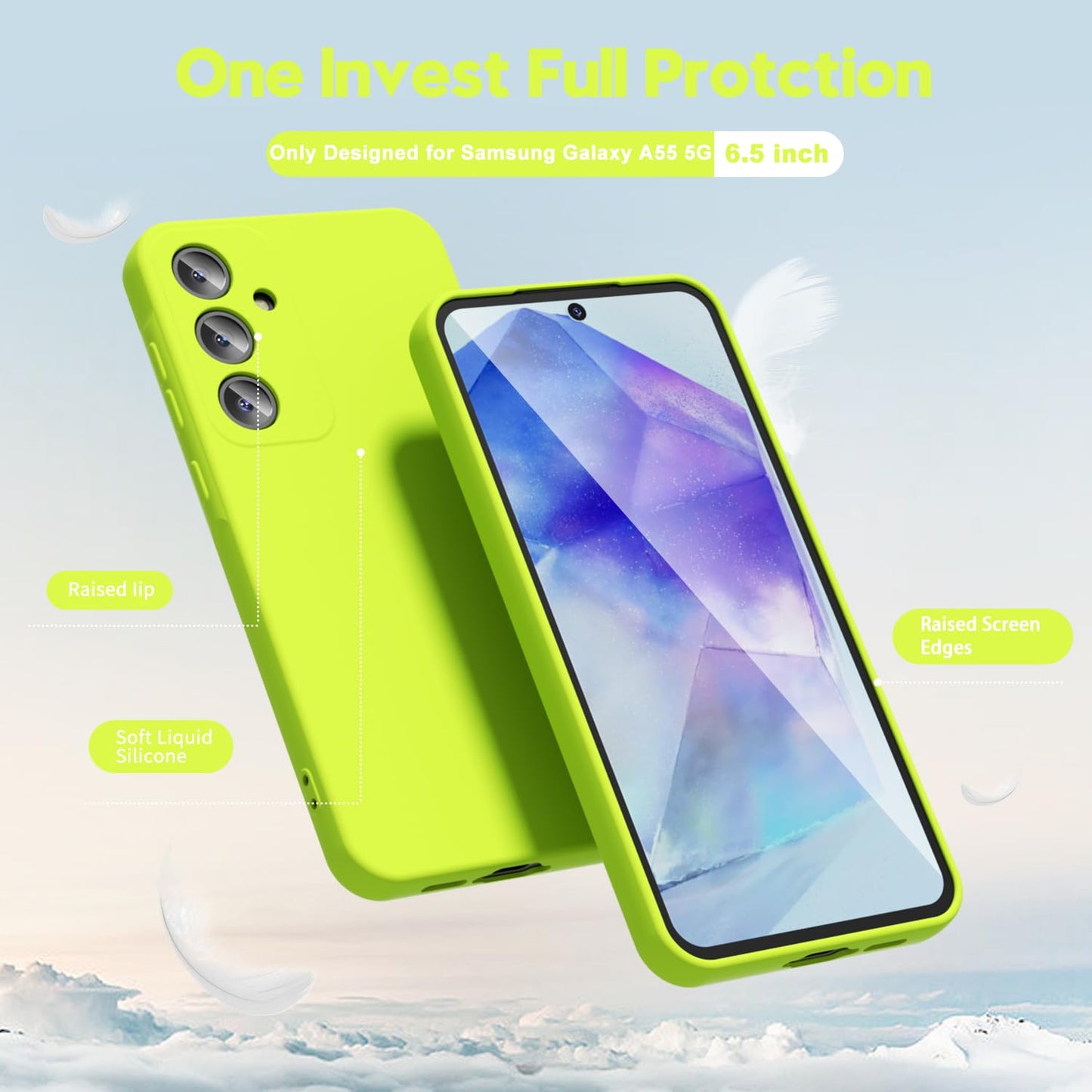 Oakxco for Samsung Galaxy A55 5G Phone Case Liquid Silicone, Cute Thin Slim Soft Rubber Gel for Women Men, Smooth Matte TPU Plain Bright Color Girly