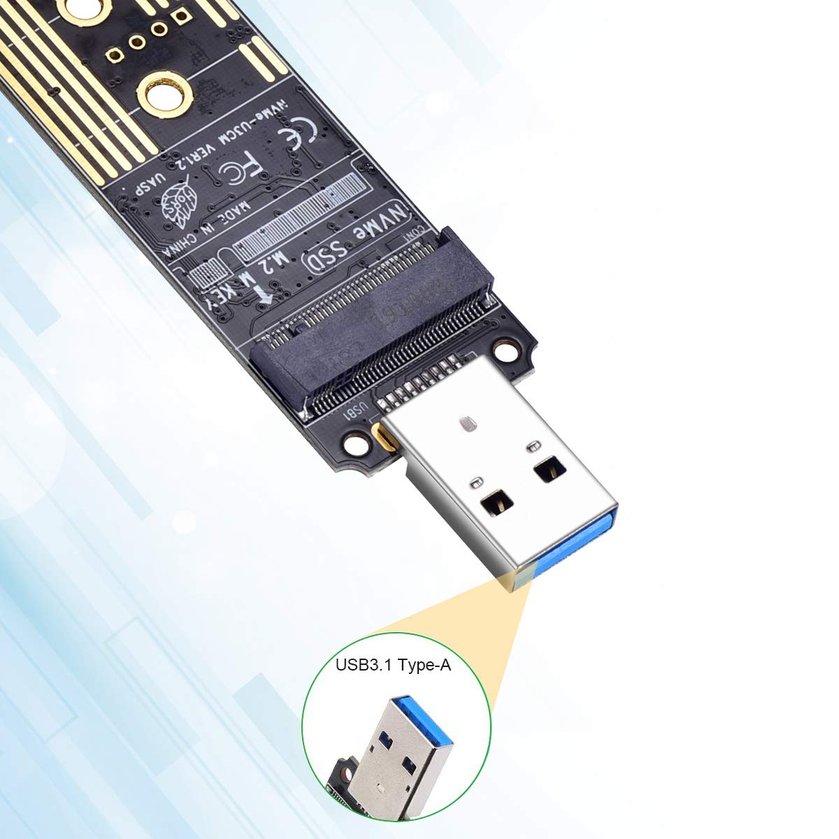 M.2 NVME USB 3.1 Adapter, M-Key M.2 NVME to USB Card Reader USB 3.1 Gen 2 Bridge Chip with 10 Gbps High Performance, Compatible with Samsung