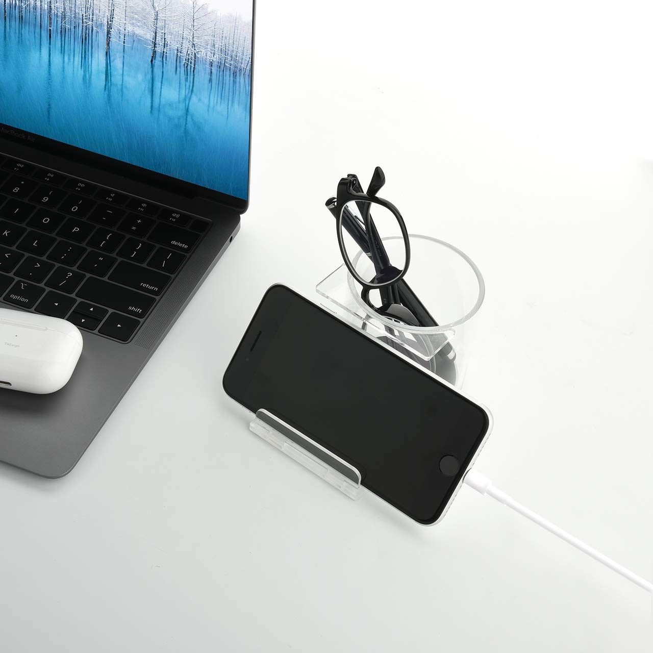 CM Multifuntion Eyeglass Holder Smart Phone Holder Glasses Cellphone Holding Acrylic Stand Desktop Organizer for Home Office Desktop Decoration Decor
