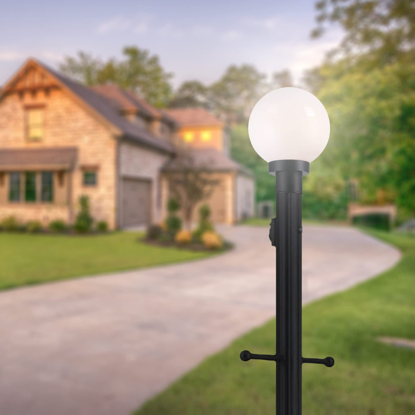 Ciata Lamp Posts Outdoor Lighting, Light Pole, Weather Resistant Outdoor Light Fixture Aluminum Lantern Post with Ladder Rest and Decorative Spheres