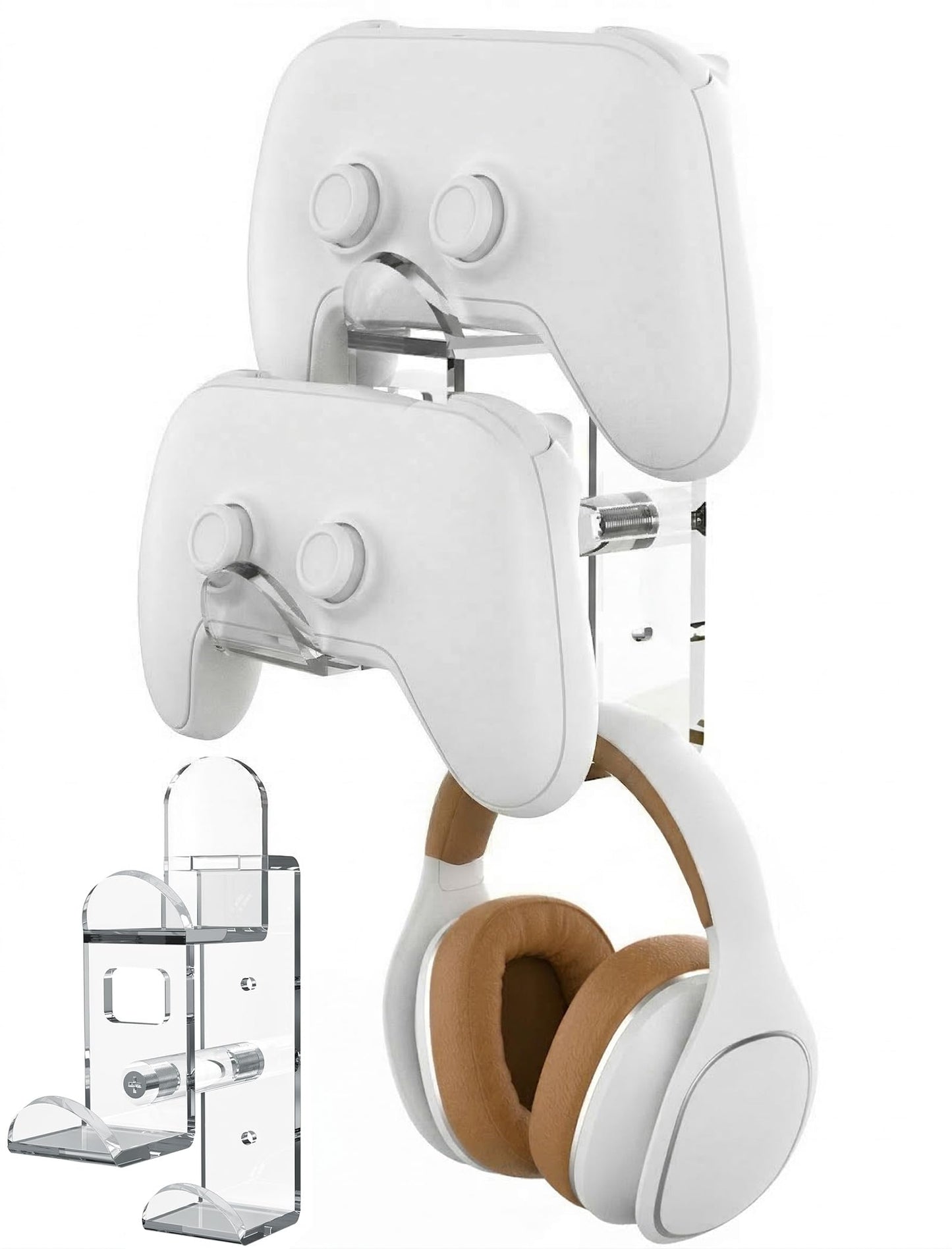 NiHome Clear Acrylic Game Controller Wall Hanger Stand, Dual Gamepad Controller & Headphone Hanger Holder for Xbox PS5 PS4 PS3 Switch, Wall Mount