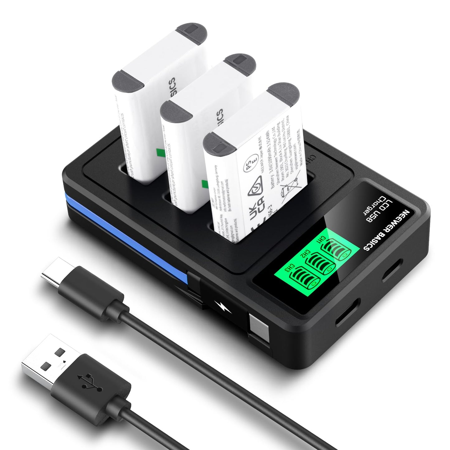 NEEWER Basics 3Pcs NP-BX1 Replacement Batteries with USB Triple Charger, 1090mAh Camera Backup Power Supply Compatible with Sony ZV1 ZV-1 II Cybershot