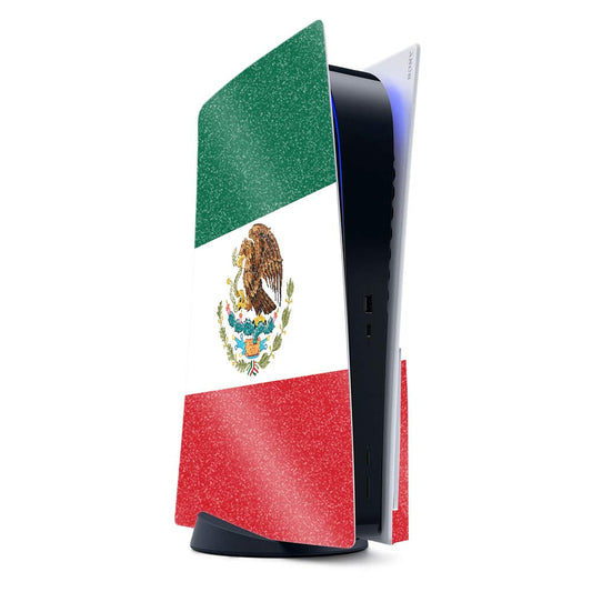 MightySkins Glossy Glitter Gaming Skin for PS5 / PlayStation 5 - Mexican Flag | Durable High-Gloss Glitter Finish | Easy to Apply and Change Style |