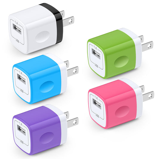 Charging Block,Charger Box,5Pack Travel Single Port USB Wall Charger Brick Cubes for iPhone 17/16/15/14/13/12/X/8 Plus/7/6S/Samsung Galaxy S25 S24 S23