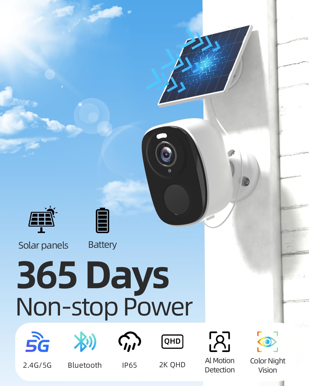 ELECCTV 2.4&5ghz WiFi Solar Security Cameras Wireless Outdoor,2K QHD Home Security System, 4 Cameras Kit with 130° Ultra-Wide View, 2-Way Talk