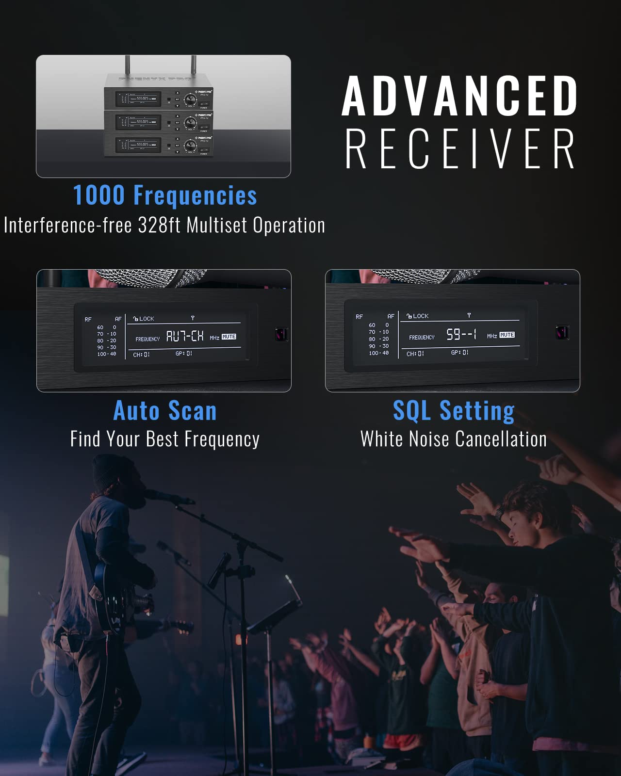 Phenyx Pro True Diversity Wireless Microphone System w/ 1000 Tunable Channels, Single Cordless Mic Set w/Auto Scan, UHF Professional Dynamic