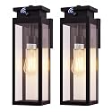 Cerdeco Exterior Dusk to Dawn Sensor Outdoor Wall Light with 4 Side Clear Glass and 15 Inches in Height,Black Porch Sconce Wall Mounted Lighting