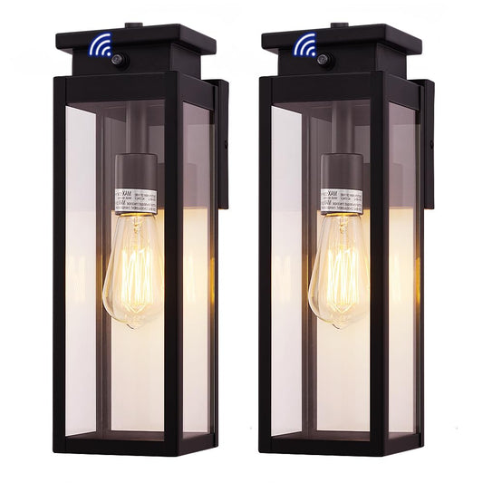 Cerdeco Exterior Dusk to Dawn Sensor Outdoor Wall Light with 4 Side Clear Glass and 15 Inches in Height,Black Porch Sconce Wall Mounted Lighting