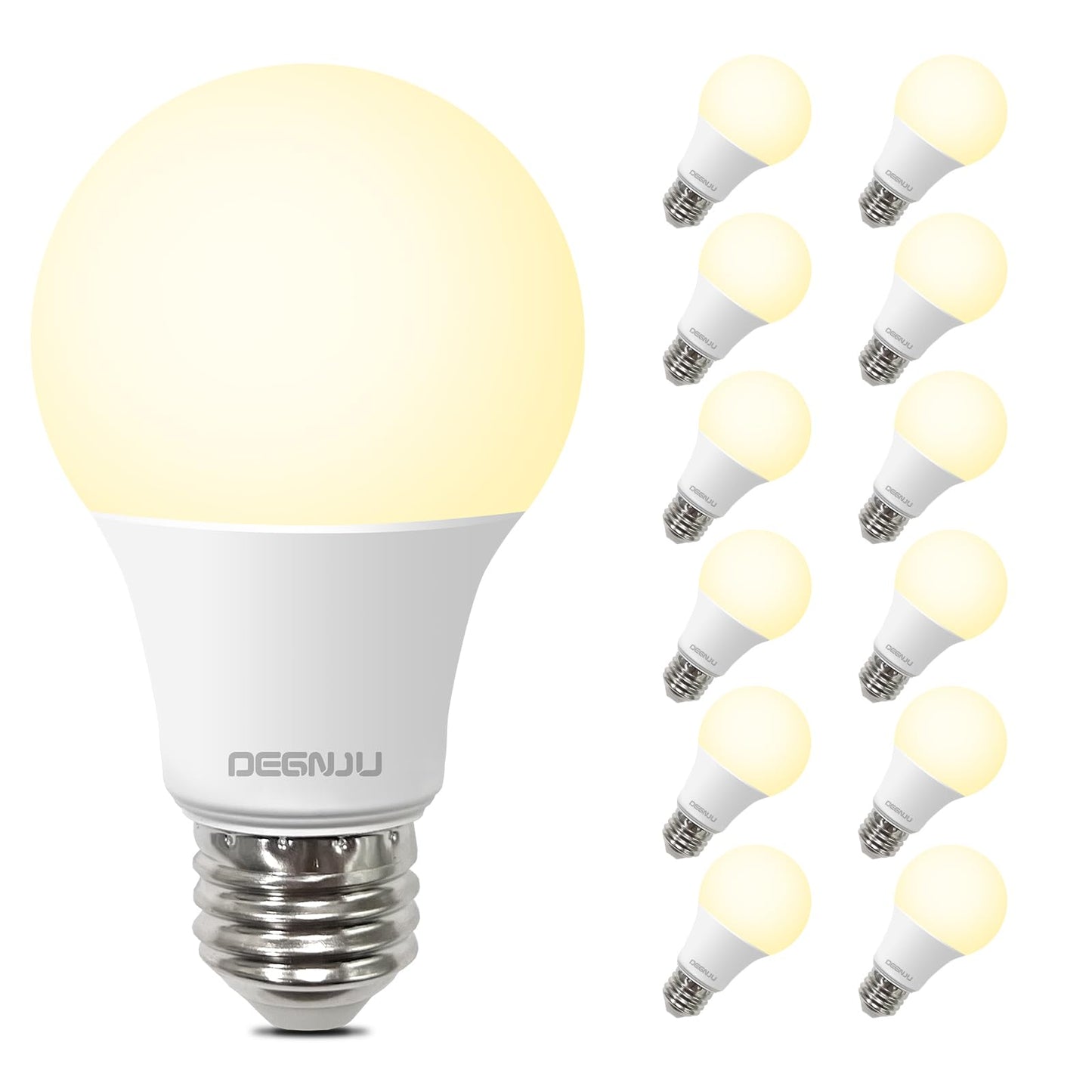 DEGNJU A19 LED Light Bulbs, 60 Watt Equivalent LED Bulbs, Soft White 2700K, 800 Lumens, E26 Standard Base, Non-Dimmable, 8W Warm White LED Bulbs