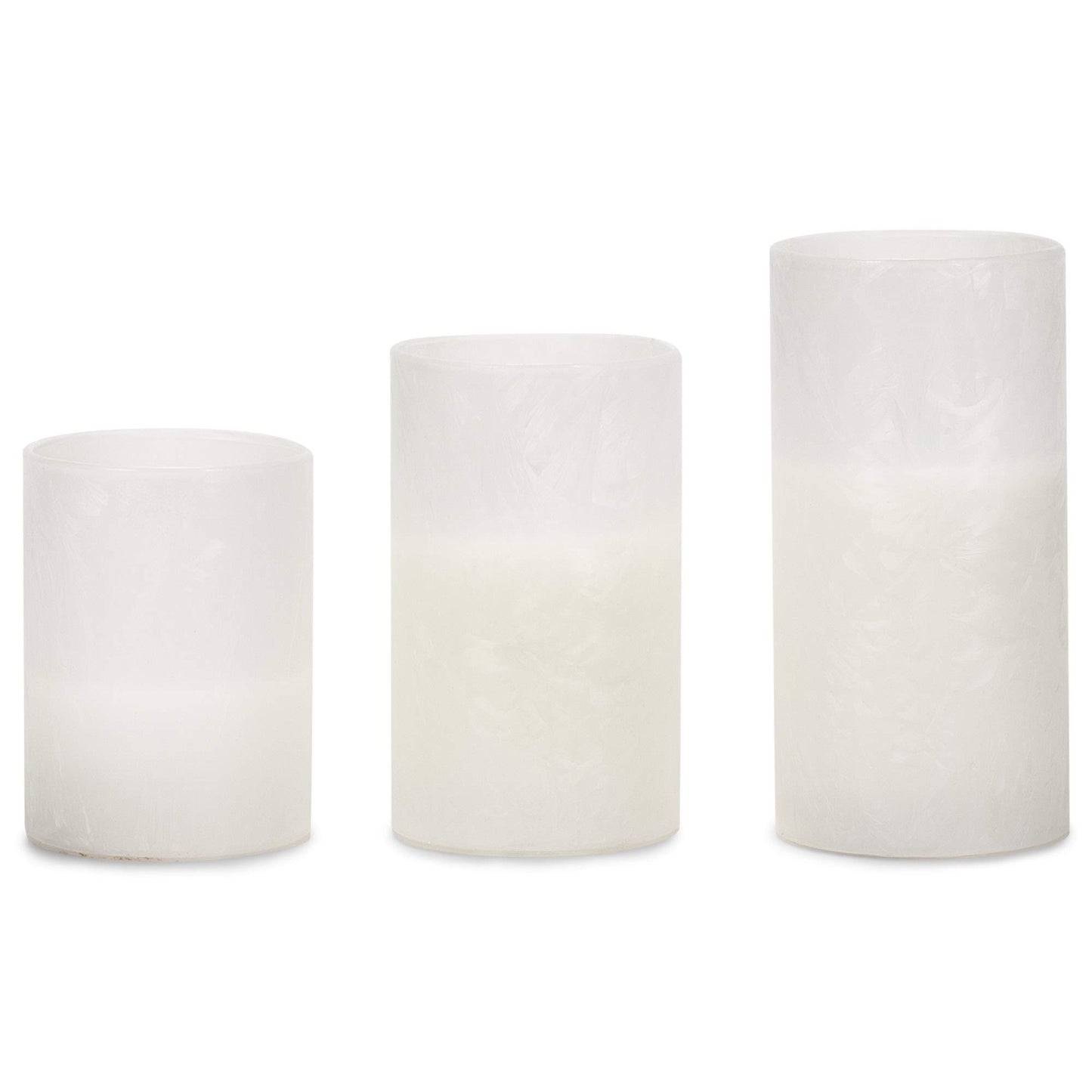 Mark Feldstein & Associates Jeweled Snowflake Iced Glass Flameless Pillar Candles Assorted Set of 3