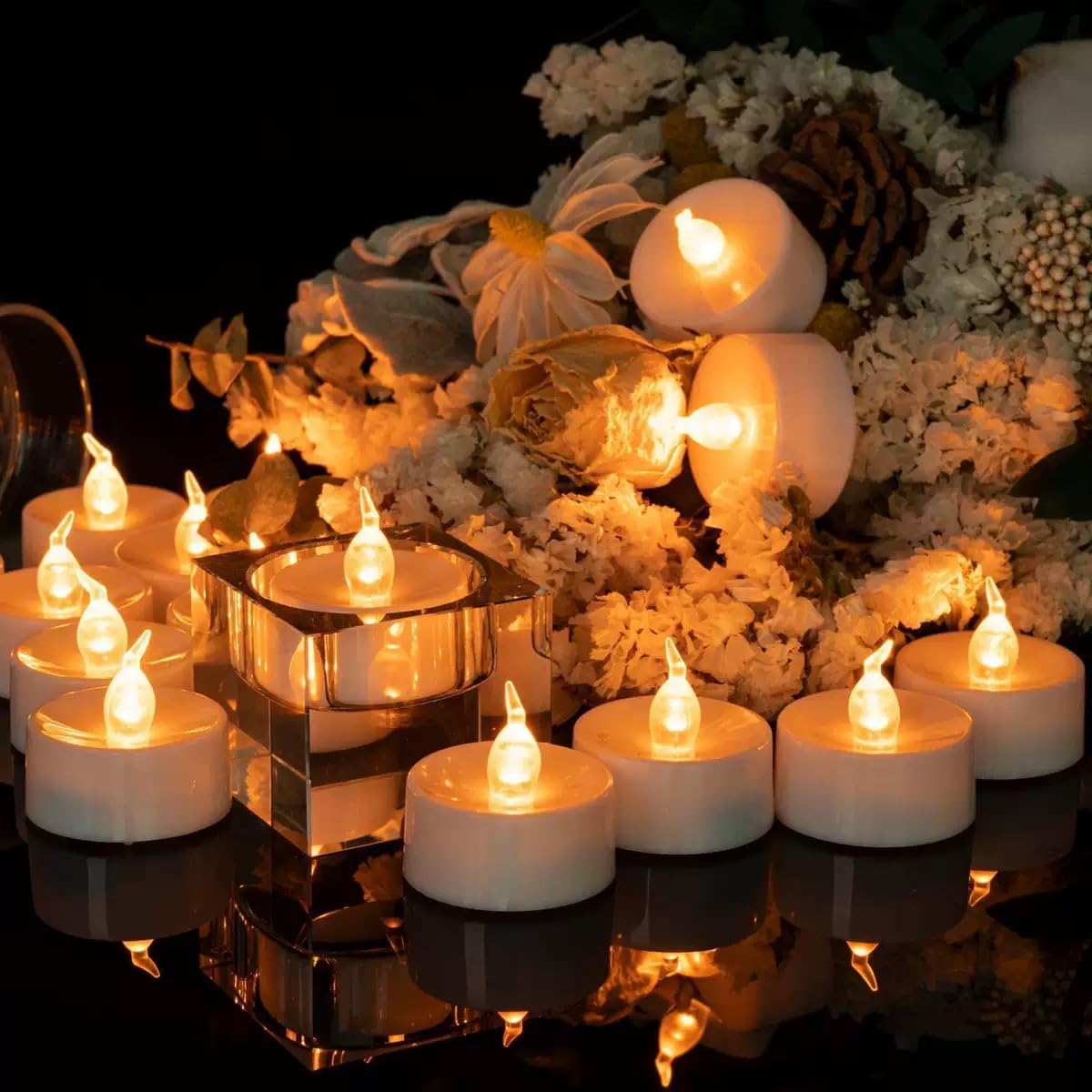Flameless LED tea wax lamp battery powered, with a usage time of over 200 hours and flickering flames | Durable, safe, smoke-free, very suitable