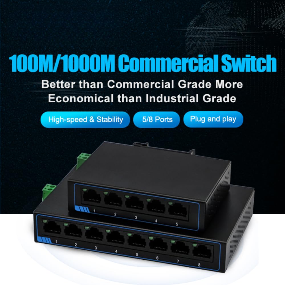 Lubeby Smart 5 Ports 10/100M Adaptive Ethernet Network Switch Supports DC or Terminal Power Supply USR-SF1005
