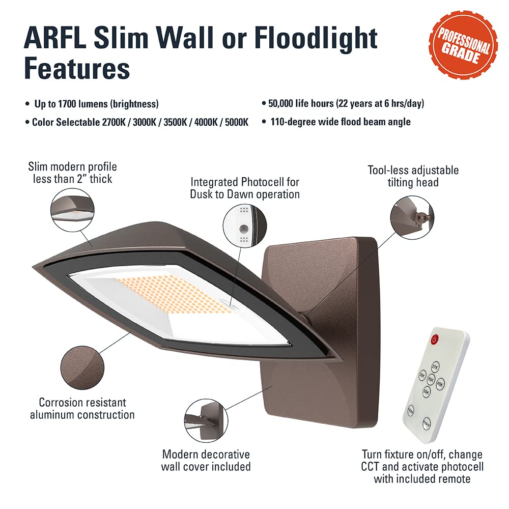 HALO ARFL Watt Equivalence Bronze, Outdoor Integrated LED Architectural Residential Floodlight Dusk to Dawn 1700 Max Lumens