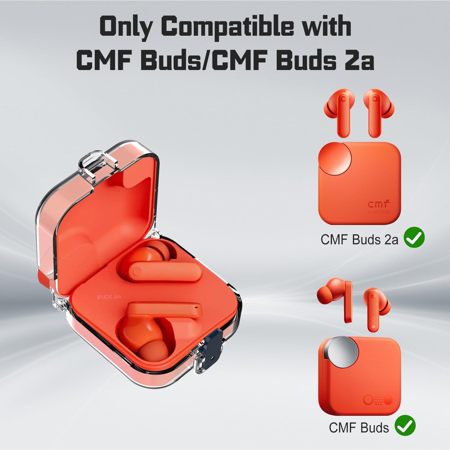 [with Safety Lock] Compatible with CMF Buds/CMF Buds 2a Case Cover, Full Body Shockproof Hard PC Protective Case with Lanyard & Cleaner Kit