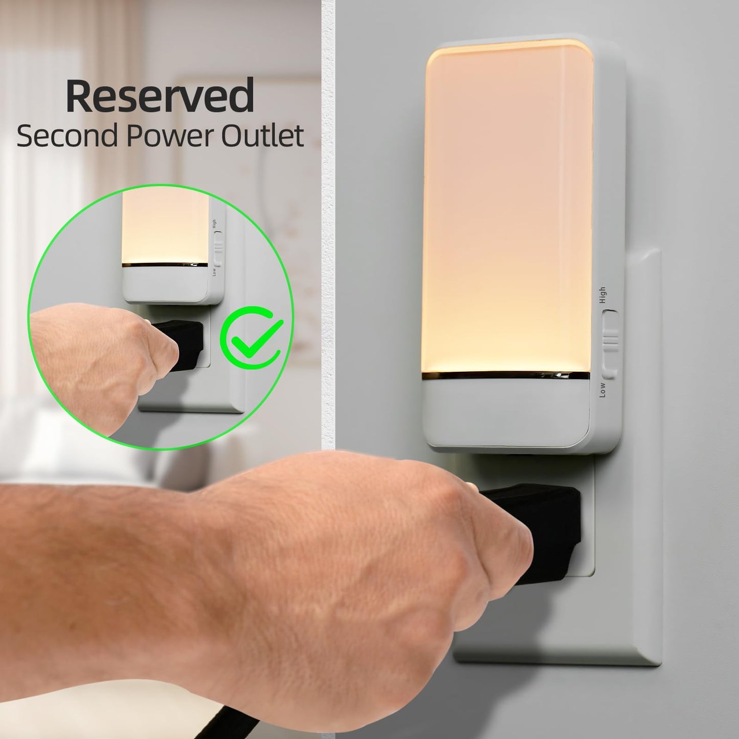 Dawnrise Night Lights Plug into Wall, Invisible Motion Sensor Night Light, Soft Warm or Cool White Selectable, Brightness Adjustable, LED Night Lights