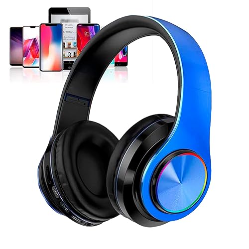 Kids Bluetooth Over Ear Headphones, Colorful LED Lights Headphones with Built-in Mic, Bluetooth 5.0, Wired and Wireless Foldable Stereo Headphones…
