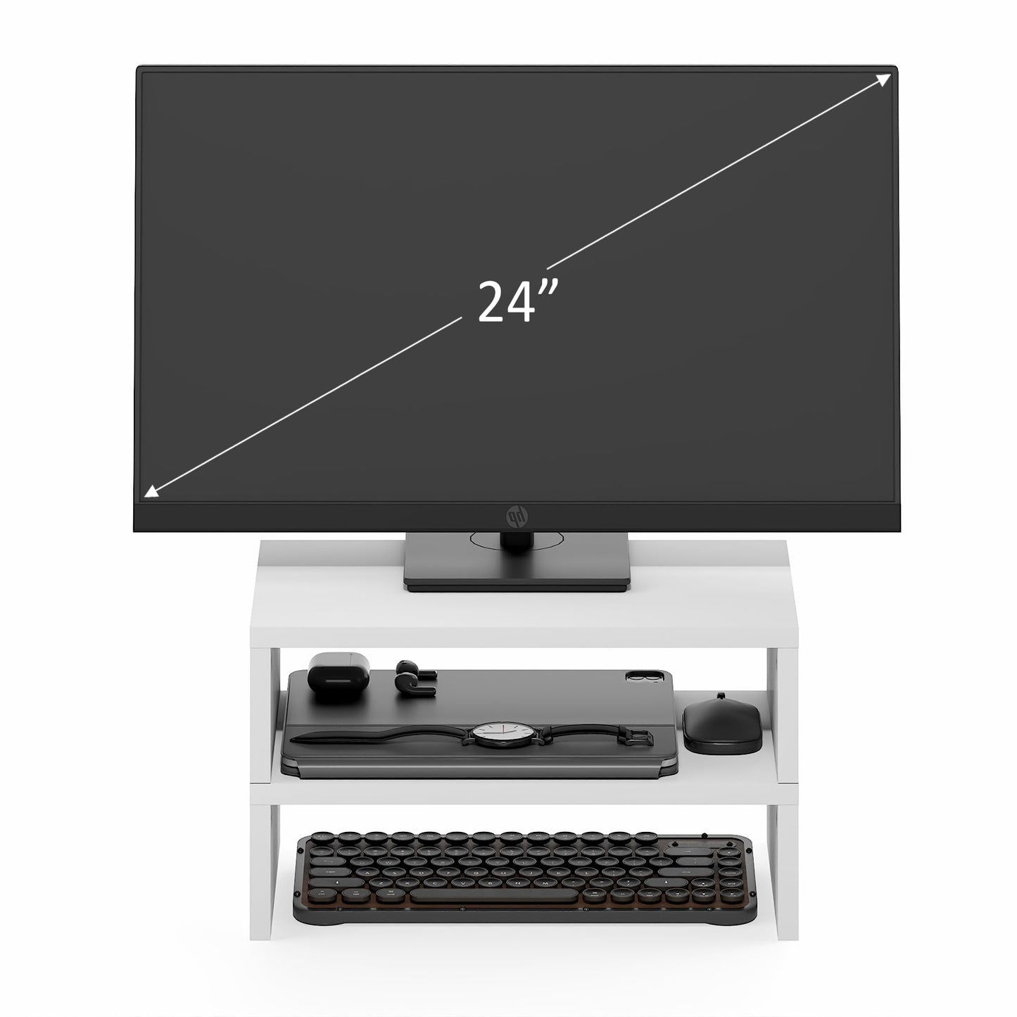 Furinno CLASSIC Monitor Stand Riser Set of 2, 15.7" Wide Dual Monitor Riser, Stackable Separable Laptop Stand for Desk, Desktop Organizers