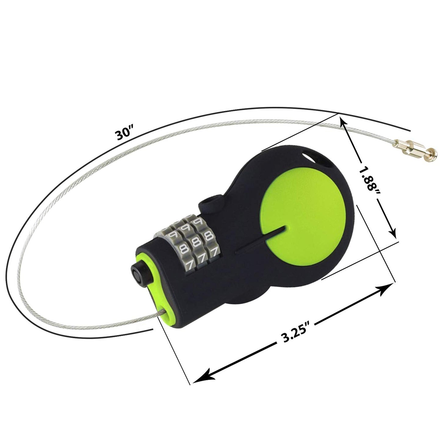 Lewis N. Clark TSA Approved Cable Lock – Travel & Bike Lock with 30" Retractable Steel Cable, Resettable Combination, Green