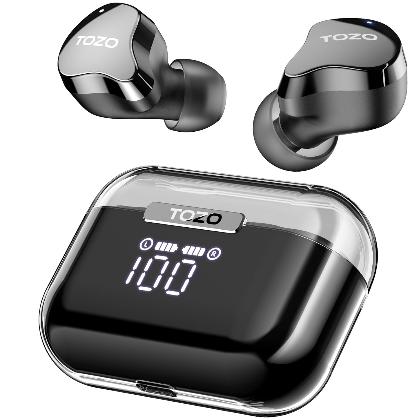TOZO T18 Wireless Earbuds Bluetooth Headphones 5.3, IPX8 Waterproof Ear Buds, 4 Mic Clear Call Long Playtime with LED Digital Display Charging Case 32