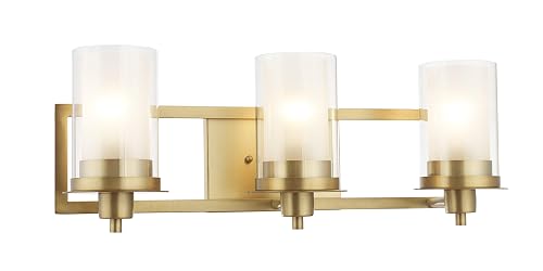 Designers Impressions Juno Brushed Brass 3 Light Wall Sconce/Bathroom Vanity Light Fixture with Clear and Frosted Glass: 73487