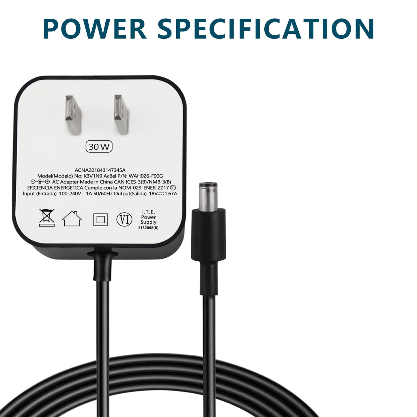 ZTTXL 30W Power Adapter for Echo (4th Gen), Echo (3rd Gen), Echo Show 10 (3rd Gen), Echo Show (2nd Gen), Echo Show 8, and Echo Plus (2nd Gen), 5.8Ft…