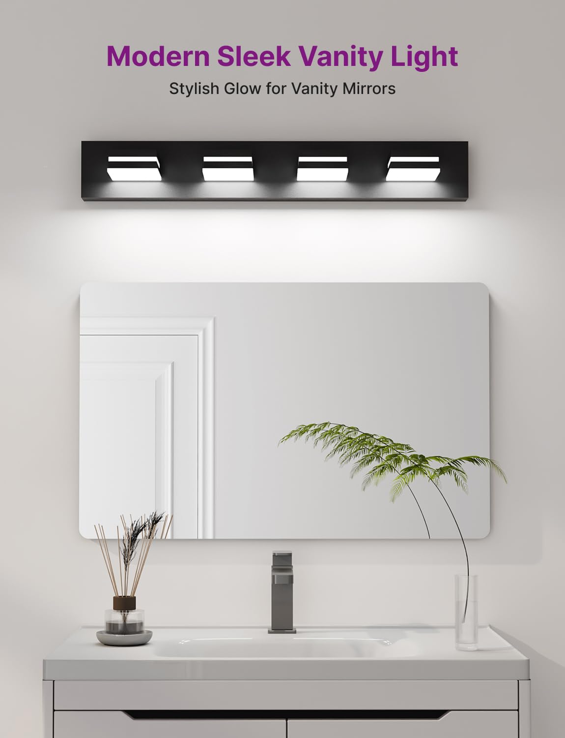 Likelgn Modern Bathroom Vanity Light, Bathroom Lighting Fixtures Over Mirror, Dimmable LED Vanity Light with Rotating Light Heads, Matte Black (29"