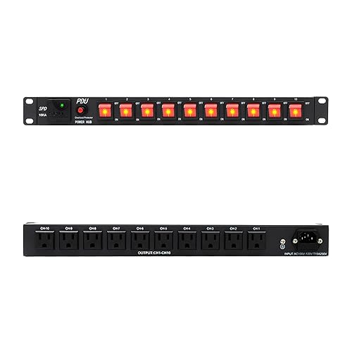ThePoEstore 10 Outlets 1U Horizontal PDU Network Rackmount Power Strip with Surge Protector, (SPD-10KA) 100-240V,15A 3600 Joules, w/10 LED Switches