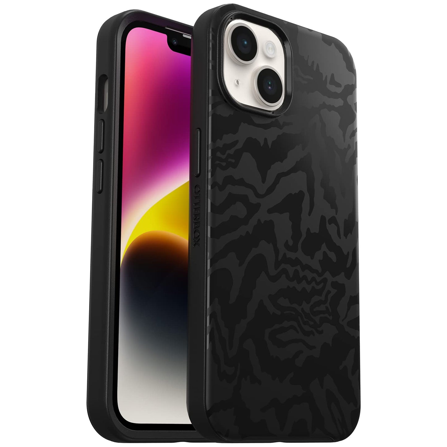 OtterBox iPhone 14 & iPhone 13 Symmetry Series+ Case - REBEL (Black), ultra-sleek, snaps to MagSafe, raised edges protect camera & screen