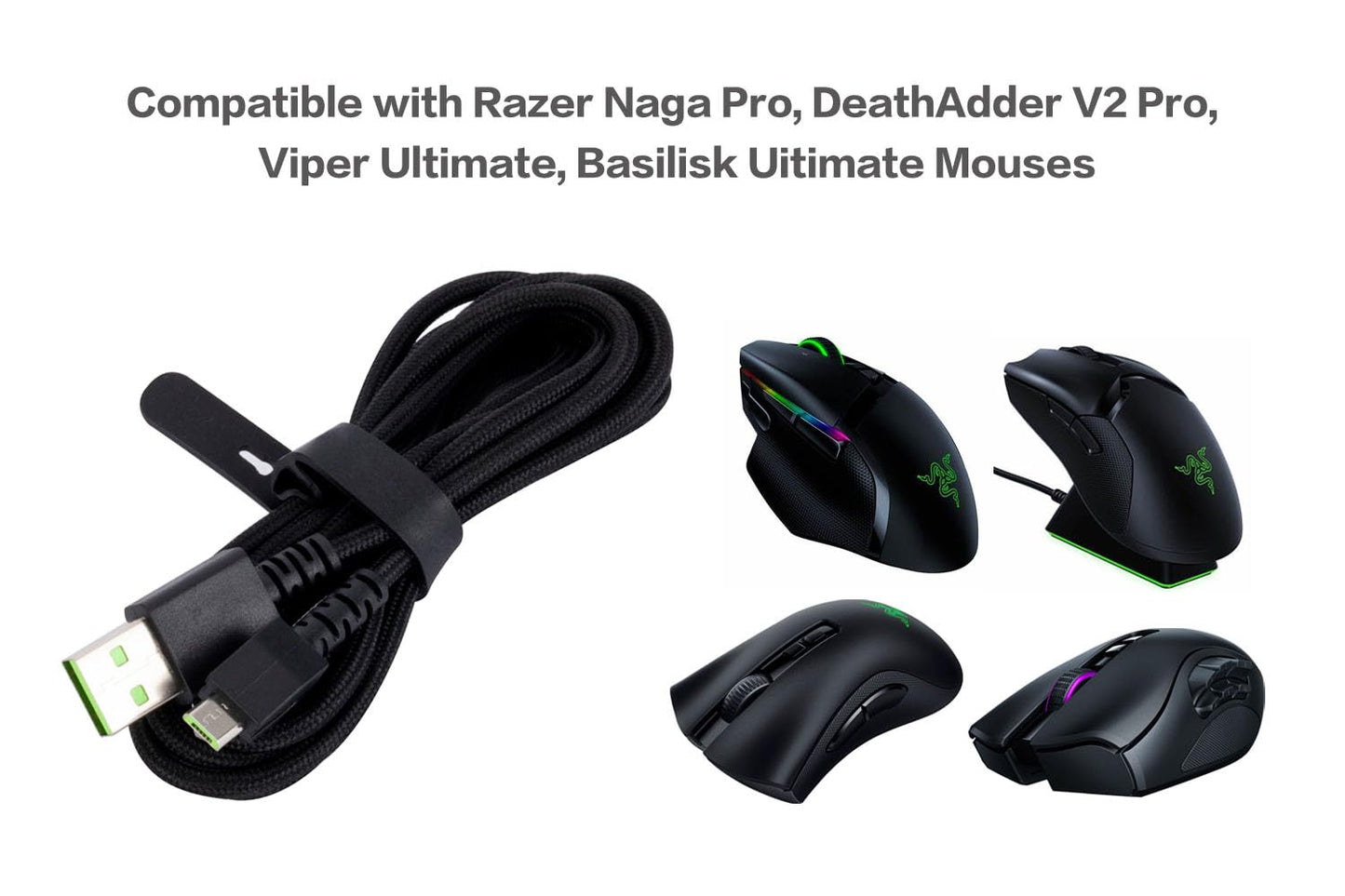 UNCLE LIGHT USB Charging Cable Replacement for Razer, Compatible with Naga Pro, DeathAdder V2 Pro, Viper Ultimate, Basilisk Uitimate Mouse, Data Sync