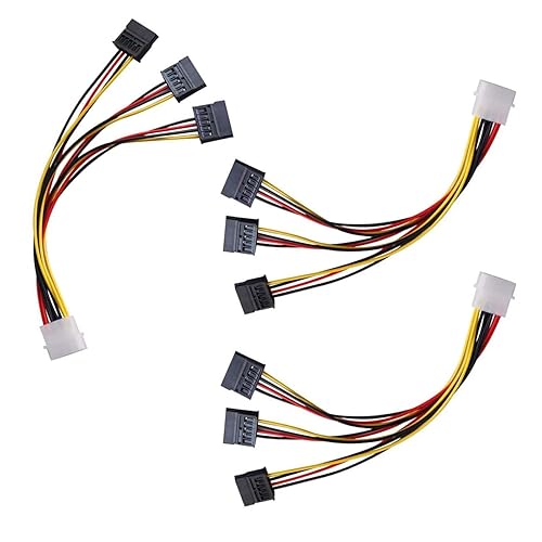 ThtRht 3 Pack 4Pin Molex to 3X Sata 15Pin Splitter Connector Power Supply Cable Adapter Male LP4 4 Pin IDE to HDD Hard Drive ATA Female Port